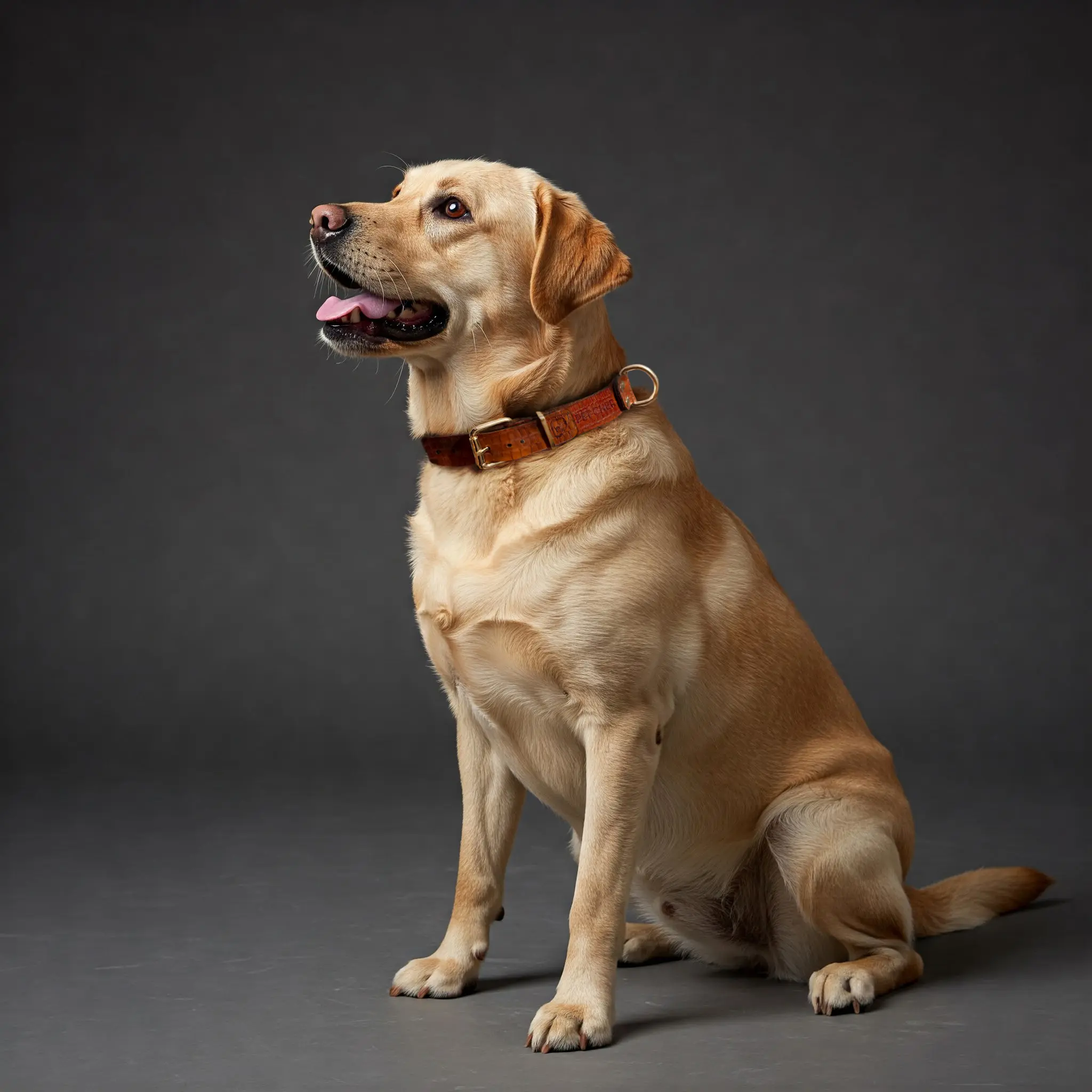 Cachorro com coleira de couro natural